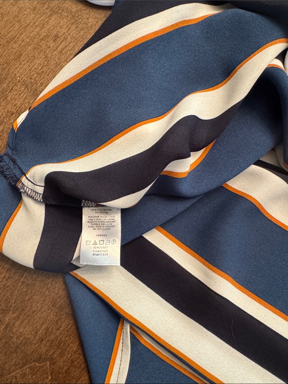 Ann Taylor Factory Navy, White and Gold Striped Cap-Sleeve Blouse - Picture 8 of 8